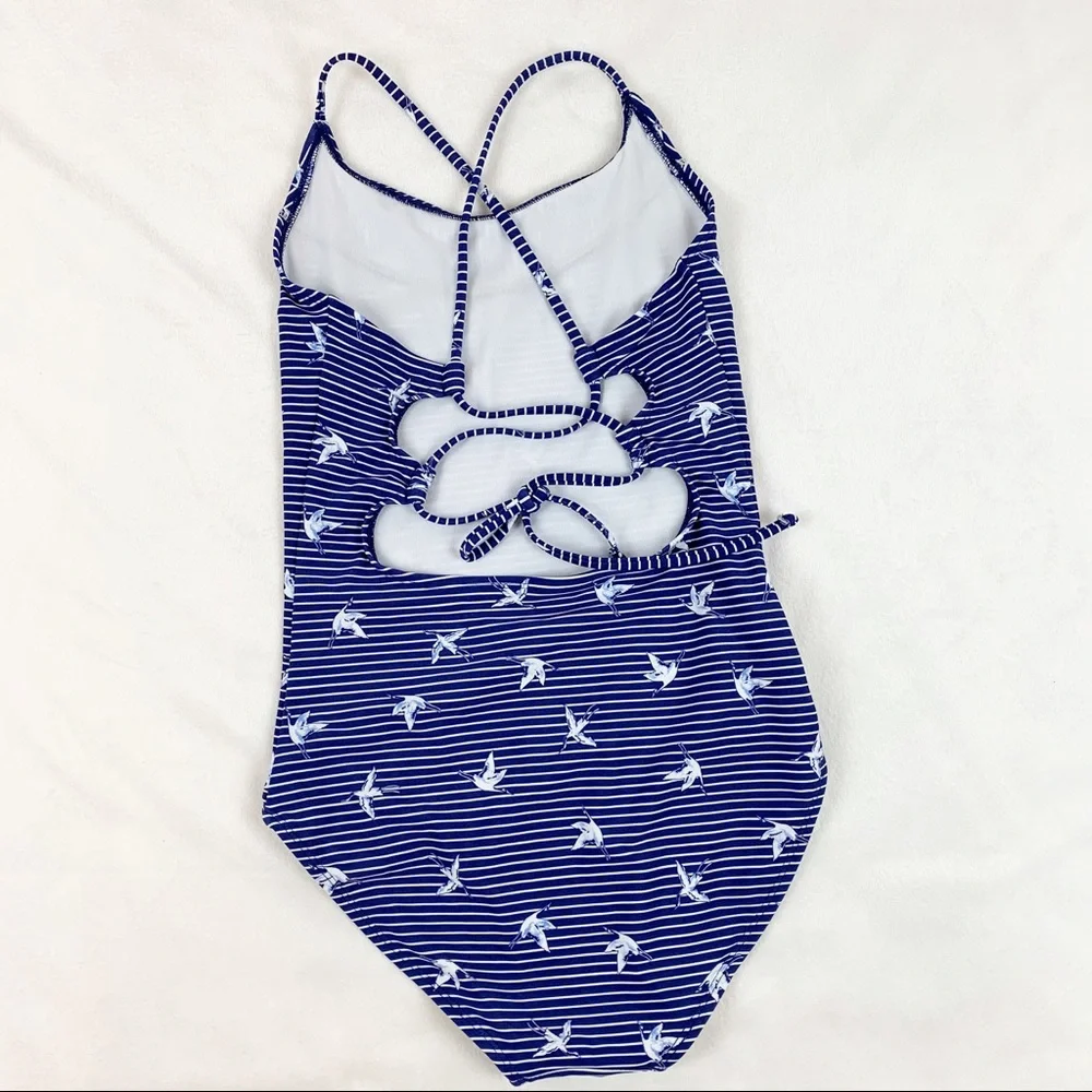 Copper Key striped bird‎ crisscrossed back swimsuit